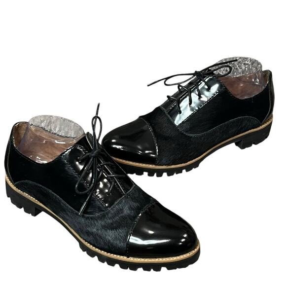 All Black Shoes - All Black Oxford Shoes Women US 9 EU 39.5 Black Calf Hair Patent Leather Cap Toe